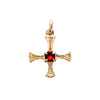 9ct gold st. Cuthbert charm with garnet