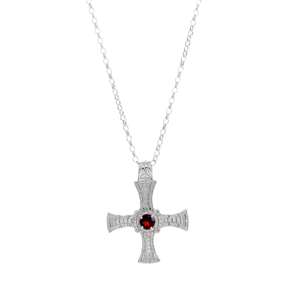 silver St. Cuthbert pendant with garnet